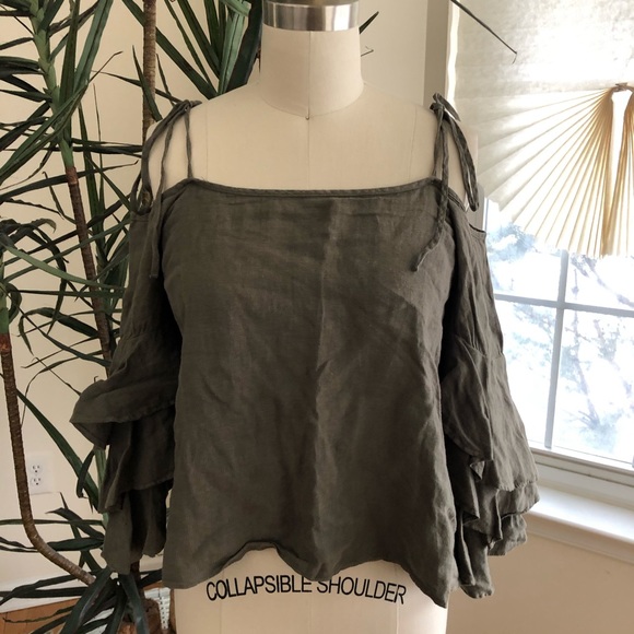 Zara linen off the shoulder ruffle top - Picture 2 of 4